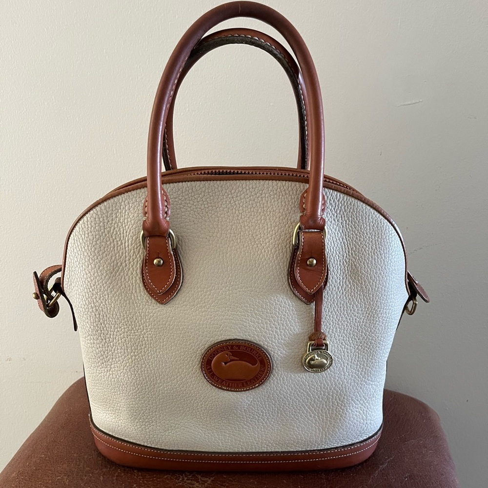Vintage Dooney & Bourke Handbag Purse, Large Norfolk Case, Bone and British Tan